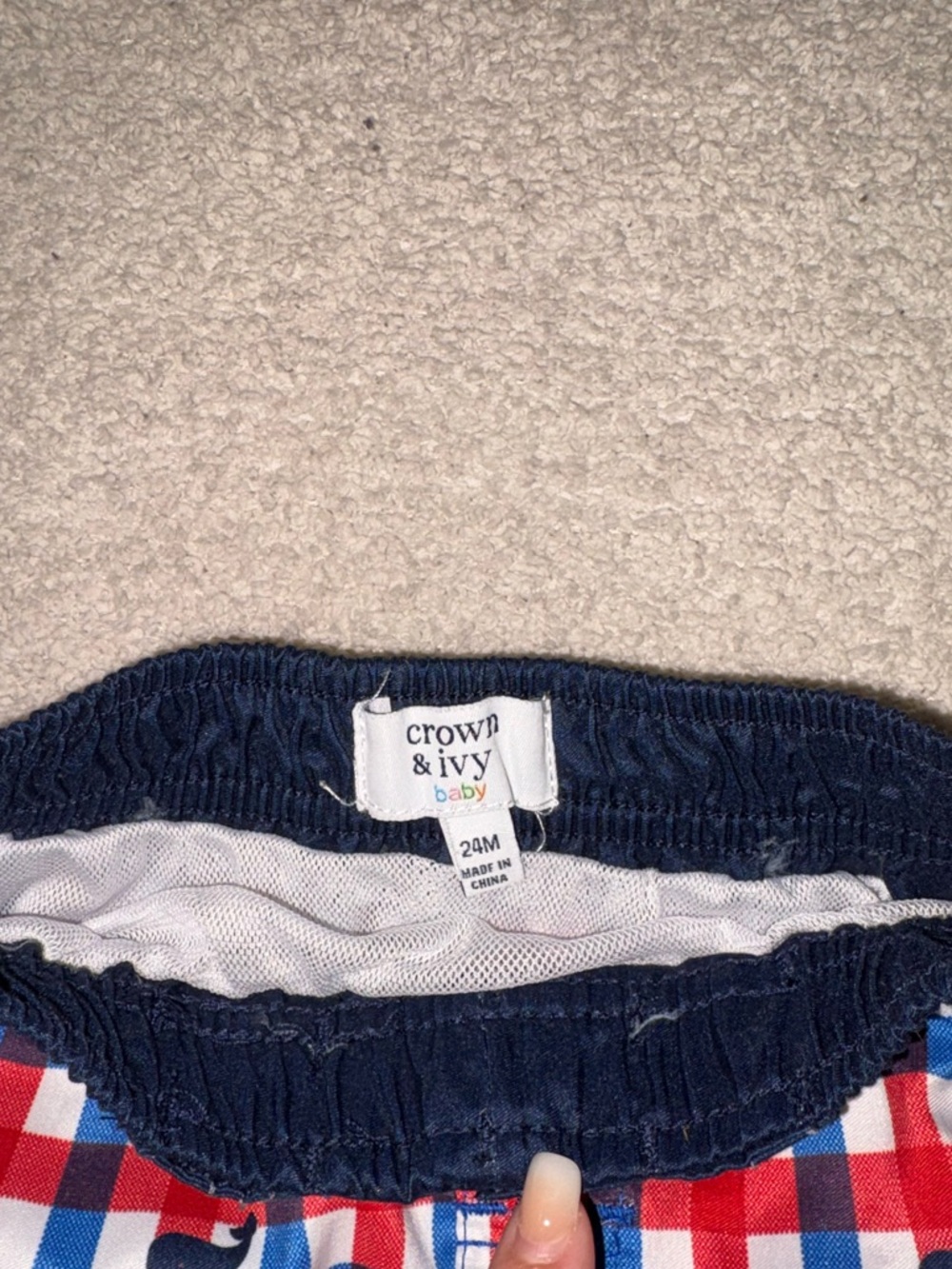 Crown & Ivy Baby Boy Whale Gingham Swim Trunks - Size 24M - Picture 3 of 3